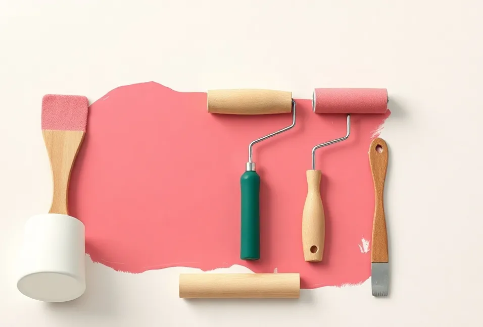 Outils de peinture disposés dans l'ordre des étapes du chantier
